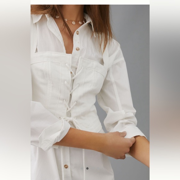 Pilcro Corset and Buttondown Shirt Twofer Dress, Sz L - Picture 5 of 7